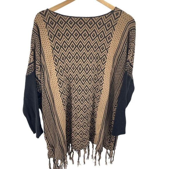 Westbound Womens Poncho Sweater Tassel Pullover Acrylic Blend Black Beige XL - Picture 9 of 10